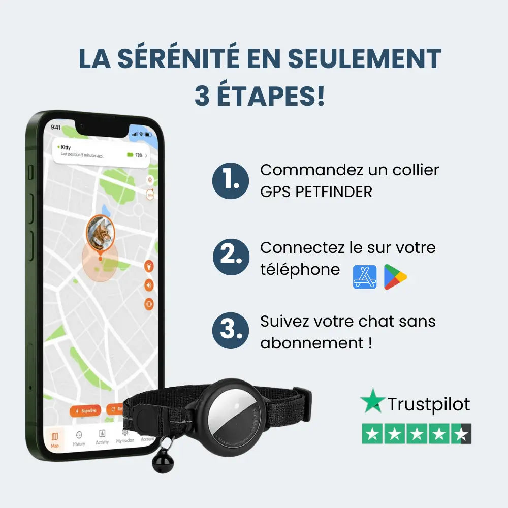 PetFinder Guardian - Collier de sécurité GPS pour chats - Pet Finder